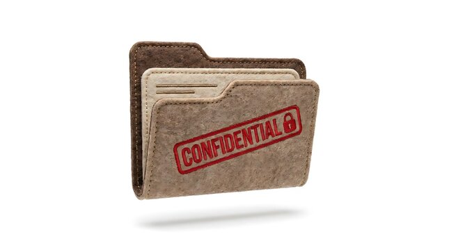 Felt file folder with red confidential stamp.
