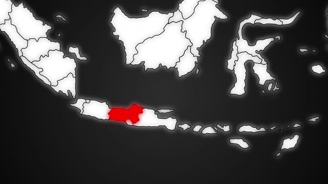 Central Java Province Highlighted in Red on Indonesia Map Dark Background Animation