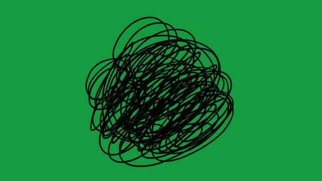 Hand Drawn Black Scribble Tangle Ball Animated Doodle on Green Screen