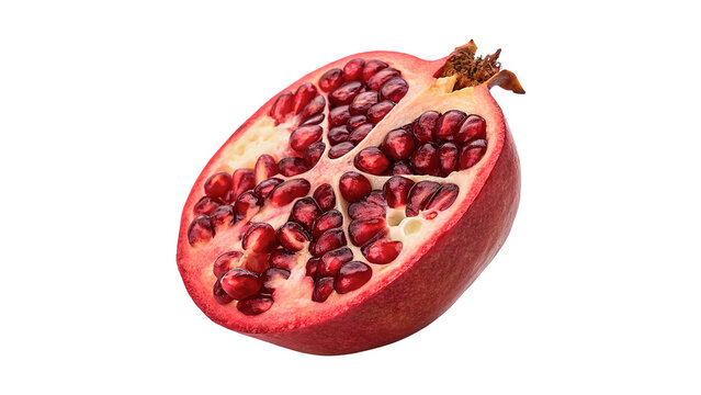 Fresh ripe organic red pomegranate fruit cut section isolated on transparent background
