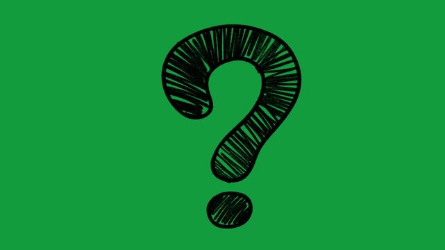 Hand Drawn Black Hatch Question Mark Animated Symbol on Green Screen