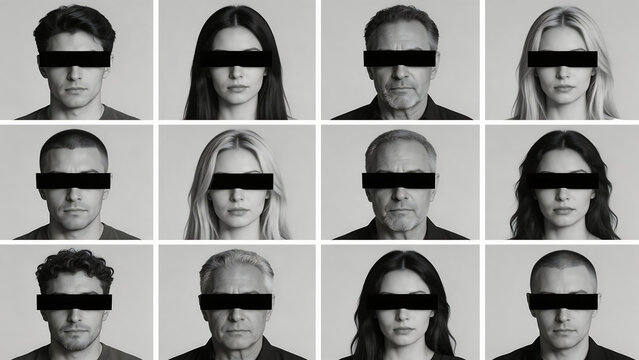 Grid of black and white face portraits