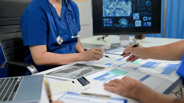 Meeting team of doctor and medical staff Consultation about the treatment of heart disease, pneumonia, gastrointestinal and stomach diseases. and osteoporosis at hospital