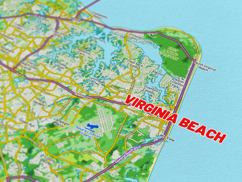Macro View of Virginia Beach Virginia Map Showing Detailed Streets, Roads, and Geographic Layout