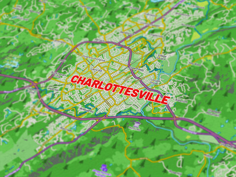 Macro View of Charlottesville Virginia Map Showing Detailed Streets, Roads, and Geographic Layout