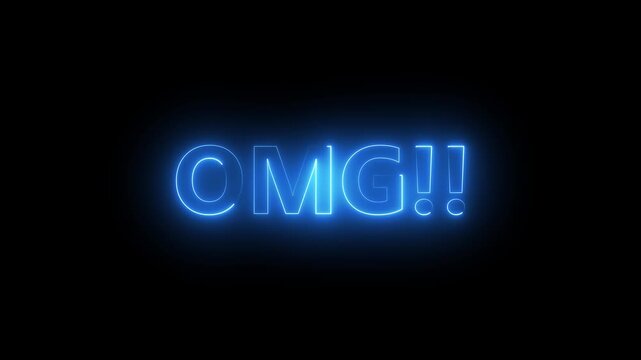 OMG Blue Neon Light Text Sign Animation Glowing Exclamation Loop Isolated Black Background Motion Graphic Video