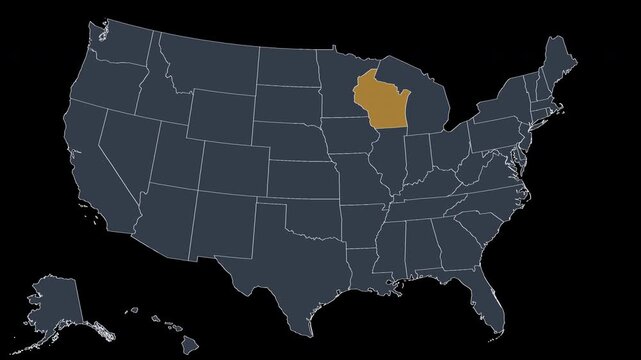 Wisconsin Pulsing on US Election Map Animation Seamless Loop Alpha 4K