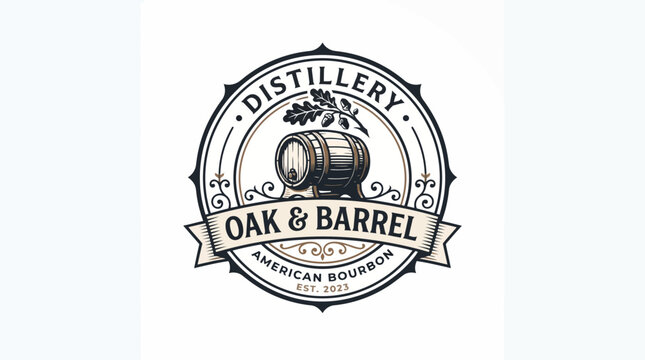 Oak and Barrel Distillery vintage logo Heritage Whiskey Reserve,