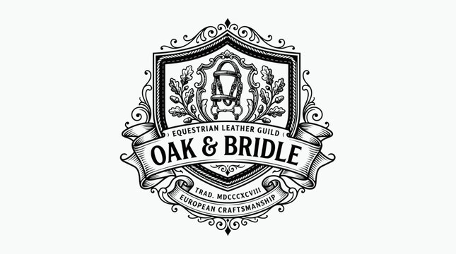 Oak and Bridle vintage logo Equestrian Leather Guild, Inspired by classic equestrian leather workshops and European artisan guilds