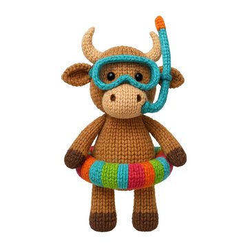 PNG Crochet cow with snorkeling gear