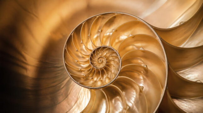 Nautilus Shell Cross Section Golden Spiral Pattern Macro View