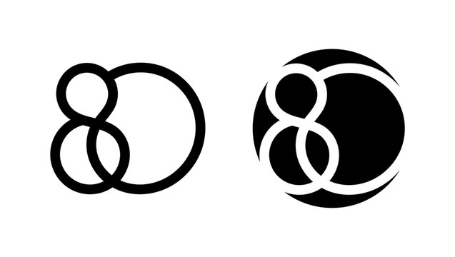 number 80 line art, black isolated vector silhouette