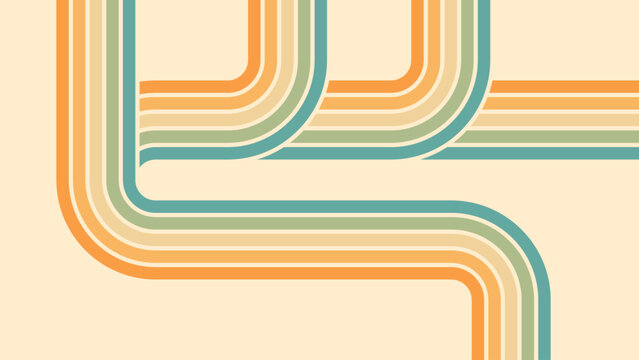 Abstract background of rainbow groovy Wavy Line design in 1970s Hippie Retro style. Vector pattern ready to use for cloth, textile, wrap and other.