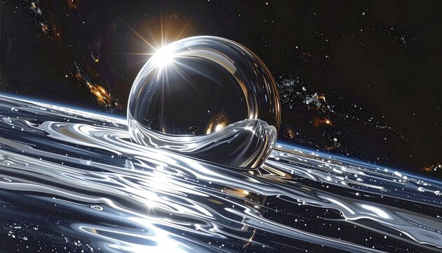 Futuristic Energy Sphere Over Earth with Glowing Light Trails.
