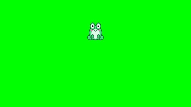 Cute Cartoon Frog Jumping Across Green Screen