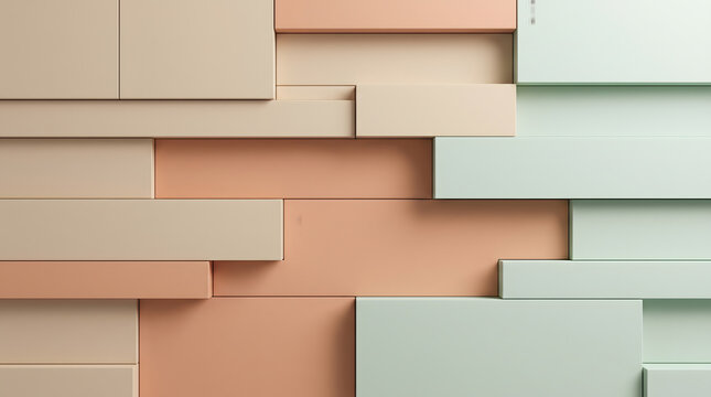 3D Modern Geometric Wall Panels in Beige Peach and Soft Mint Pastel Colors