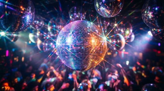 Colorful Glowing Disco Ball Party Lights Abstract Background