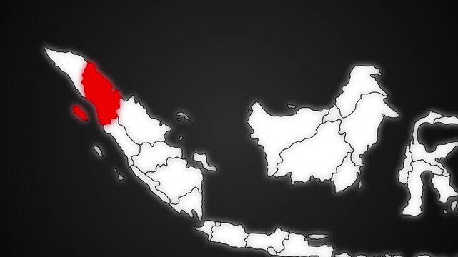 North Sumatra Province Highlighted in Red on Indonesia Map Dark Background Animation