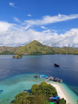 An aerial view of the natural beauty of Kelor Island in Komodo National Park, Indonesia