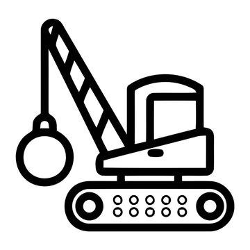 Construction wrecking crane icon featuring a heavy steel ball construction wrecking demolition machinery industrial equipment building industry engineering structure development minimalist