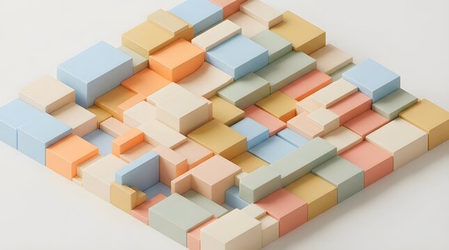 Pastel Colorful Abstract Geometric 3D Block Background