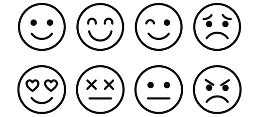 Fototapeta premium Set of diverse emotional facial expression icons in circular black outline style with expression feelings communication