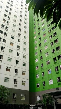 JAKARTA, INDONESIA - JANUARY 20, 2019: Exterior architecture of Green Pramuka City residential apartment towers in Central Jakarta