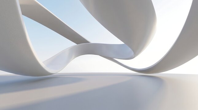 Abstract parametric architectural structure design with flowing white ribbed curvature abstract architecture parametric structure minimalist
