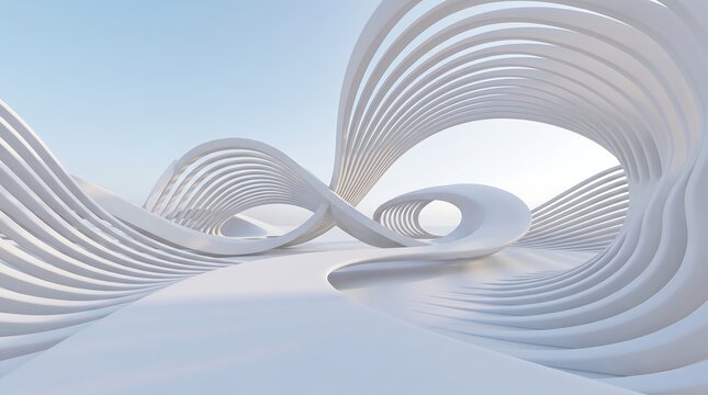 Abstract parametric architecture design wave structure in white light with parametric architecture abstract structure geometric futuristic