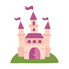 Fototapeta premium Cute Pink Fairy Tale Castle Vector Illustration