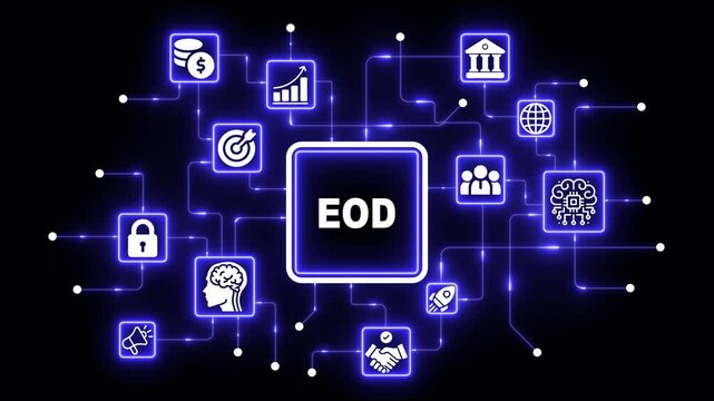 Eod end of day business concept with glowing digital network and data connectivity animation finance