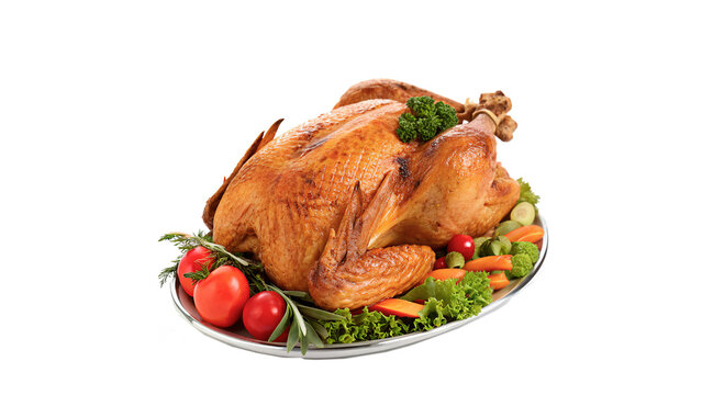 Roasted whole turkey chicken thanksgiving food dinner isolated on transparent background cut out