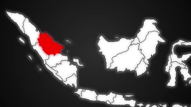 Riau Province Highlighted in Red on Indonesia Map Dark Background Animation