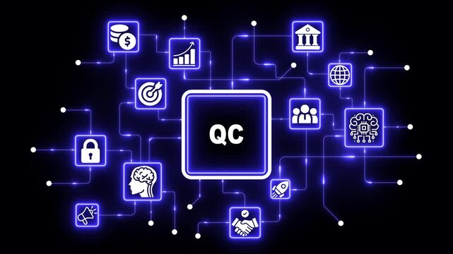 Control qc concept with digital network and glowing data connections for business process optimization and technology management