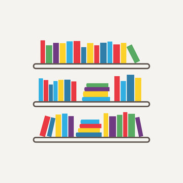 A vibrant and colorful collection of books artfully arranged on three tiered shelves, showcasing a diverse assortment of literary works ready for reader enjoyment within a visually appealing
