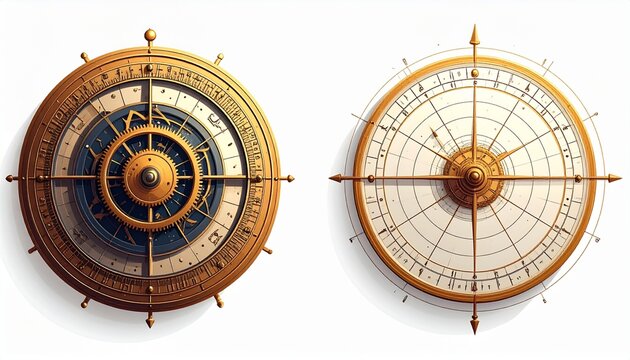 Antique Brass Compass and Nautical Instrument Pair.