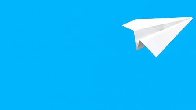 White paper airplane on a blue background, white paper airplane moving on a blue background