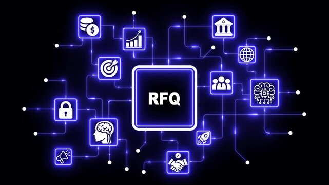 Rfq request for quotation digital concept with glowing business and network connectivity animation procurement