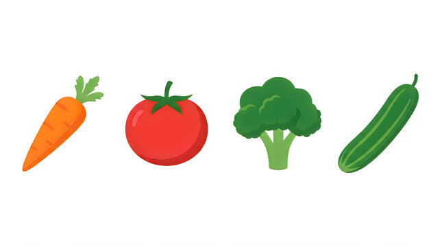 Fresh carrot tomato broccoli and cucumber vegetable icons isolated on transparent background