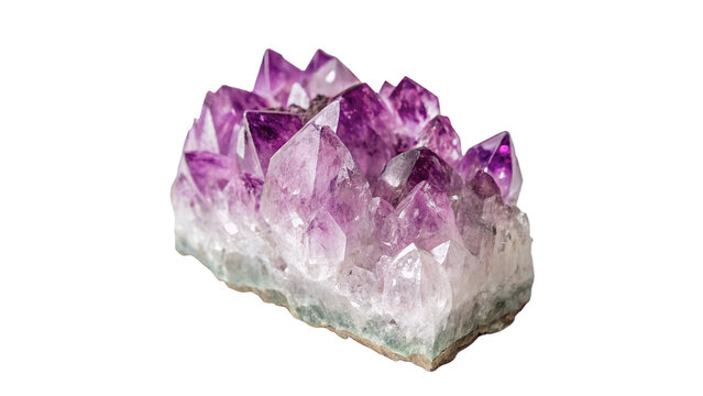 Natural raw purple amethyst quartz crystal mineral gemstone specimen isolated on transparent background