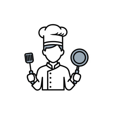 Chef Holding Spatula and Frying Pan Simple Icon