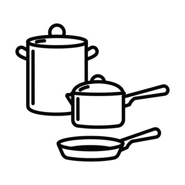Kitchen Cookware Set Pots Pans and Frying Pan Icon