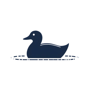 Minimalist dark blue duck icon swimming gracefully in a simple design style on transparent background