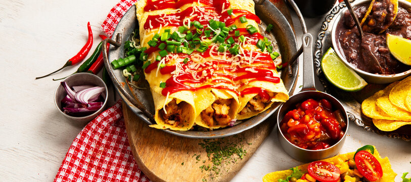 Mexican cuisine concept. Mexican food table with traditional dishes.
