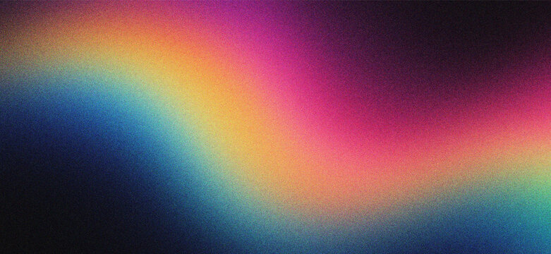 Vibrant grainy gradient background with soft rainbow light leaks. Abstract colorful blur texture with nostalgic film grain. Modern aesthetic wallpaper for creative digital marketing designs.