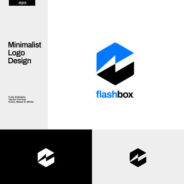 Simple Blue Hexagonal Flash Design Symbol