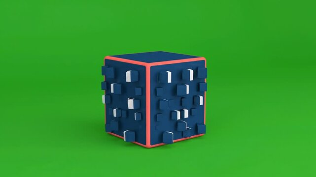 Document transforming into a data cube on green background