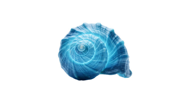 Luminous blue seashell with glowing spiral patterns, ethereal ocean conch shell, vibrant turquoise marine mollusk shell for summer spa and wellness isolated PNG with Transparent Background