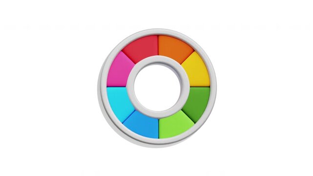 3D Color Wheel Icon Floating Animation Isolated on White Background for Color Theory, Graphic Design, and Creative Education Concept