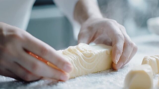 Kneading Dough In Soft Studio Light For Fresh Bread.